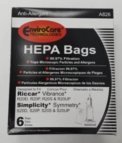 Envirocare Type R20 Vibrance & S20 Symmetry HEPA Media Bags (6-Pack) [A826]